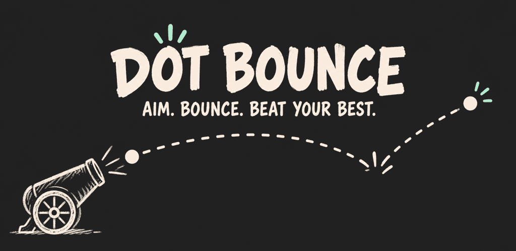 Dot Bounce — Aim. Bounce. Beat your best. A chalk-drawn cannon launches a ball along a bouncing path.